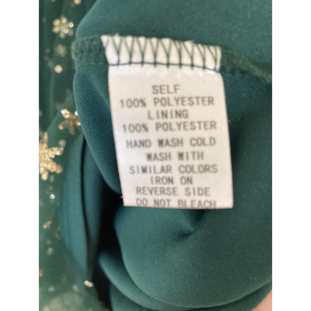 Soieblu Forest Green Tulle Gold Glitter Star Snowflake V-Neck Midi Dress M - Picture 4 of 9